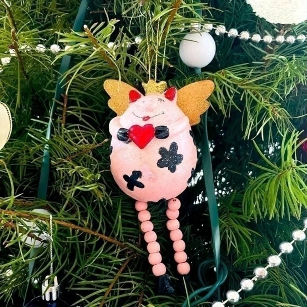 Vintage Flying Pig Christmas Ornament Handmade Collectible Funny Holiday Decor
